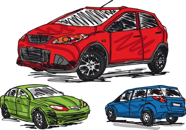 Ескіз трьох автомобілів. Векторні ілюстрації — стоковий вектор