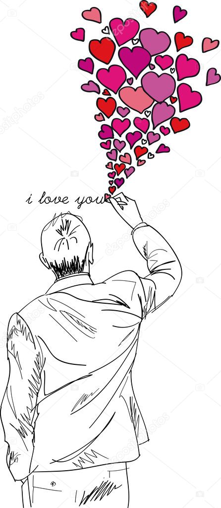 Male writing i love you. vector illustration