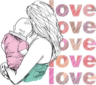 Sketch of mom and baby, vector illustration clipart