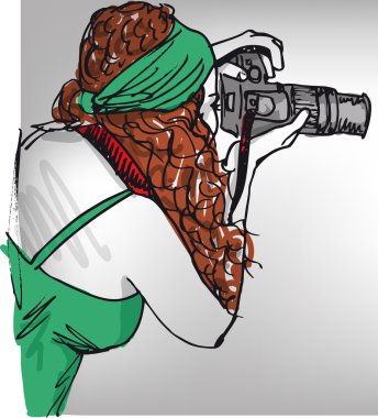 Sketch of Young beautiful woman taking a photo with a digital camera clipart