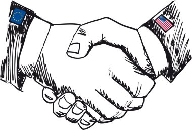 Alliance between countries. Sketch of business hand shake betwee clipart