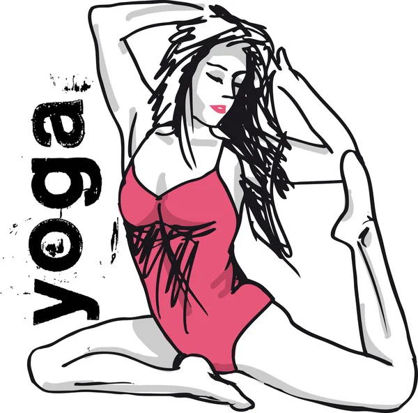 Abstrakt skiss av kvinna meditera och göra yoga. vektor illustrationer — Stock vektor