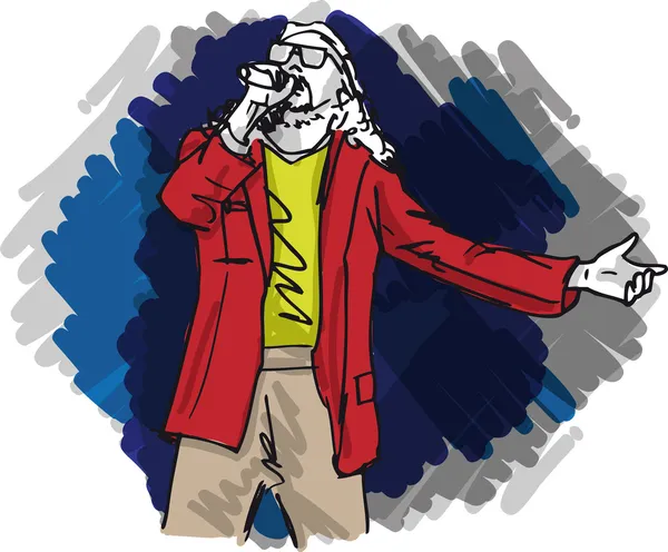 Boceto del hombre cantando en un micrófono. Ilustración vectorial — Vector de stock