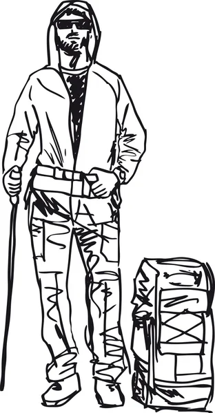 Sketch of backpacker. Vector illustration — Stock Vector