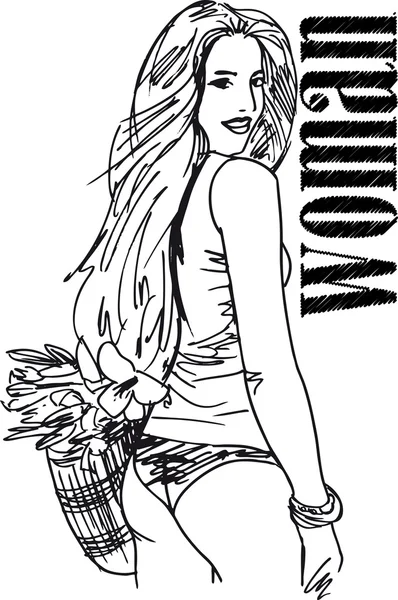 Sketch of Sexy girl. Vector illustration — Stock Vector
