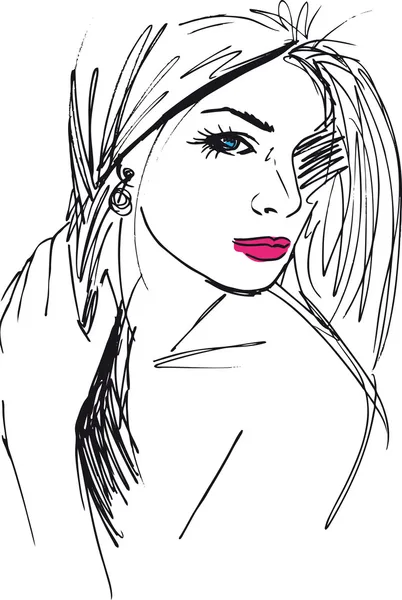 Boceto de cara de mujer hermosa. Ilustración vectorial — Vector de stock