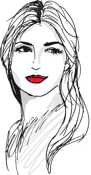 Boceto de cara de mujer hermosa. Ilustración vectorial — Vector de stock