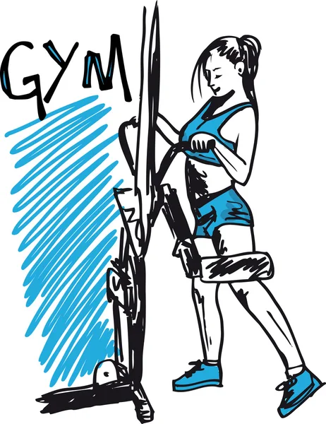 Bosquejo de una mujer haciendo ejercicio en el gimnasio con pesas de mancuerna . — Archivo Imágenes Vectoriales