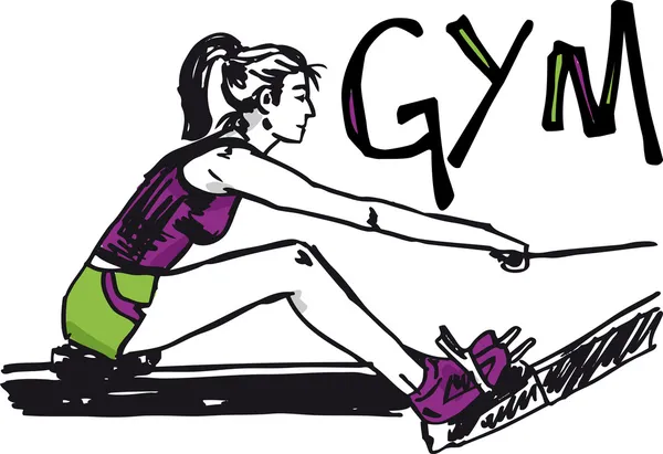 Spor - Sağlık kulübü makinelerde egzersiz kadın kroki. — Stok Vektör