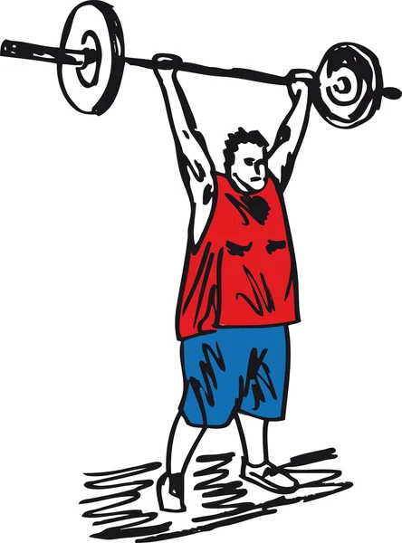 Sketch of overweight man with barbells. Vector illustration — Stock Vector