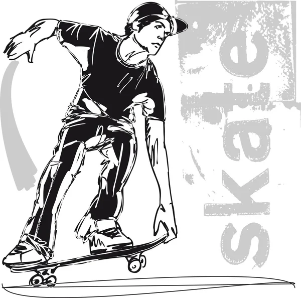 Эскиз скейтбордиста. Векторная иллюстрация — стоковый вектор