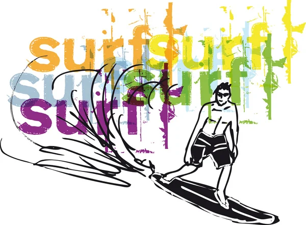 Sketch of man with surfboard. Vector illustration — Stock Vector