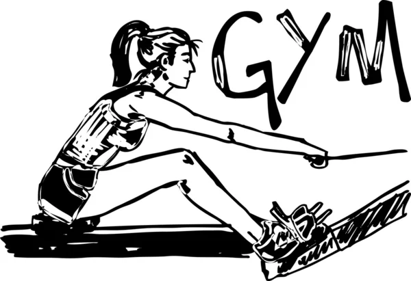 Esboço de mulher que se exercita em máquinas em ginásio - health club . —  Vetores de Stock