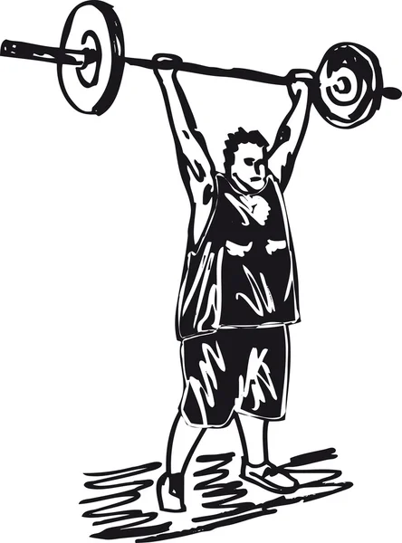 Sketch of overweight man with barbells. Vector illustration — Stock Vector