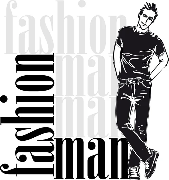 Boceto del hombre guapo de la moda. Ilustración vectorial — Vector de stock