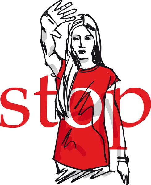 Sketch of Woman showing his hand in signal of stop. — Stock Vector