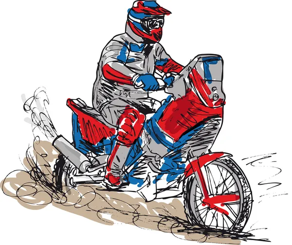 Σκίτσο του motocross ποδήλατο αύξηση ταχύτητας στον στίβο. εικονογράφηση φορέας — Διανυσματικό Αρχείο