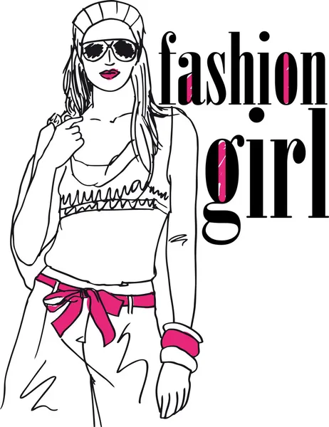 Náčrt sexy fashion Girl. vektorové ilustrace — Stockový vektor