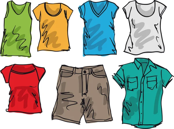 Collection de croquis de vêtements d'été. Illustration vectorielle — Image vectorielle