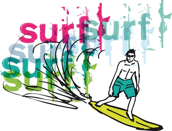 草绘的冲浪板的人。矢量插画 — 图库矢量图片