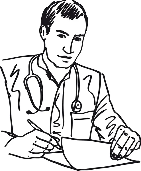 Croquis du médecin avec stéthoscope — Image vectorielle