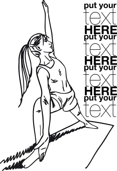 Эскиз пилатеса женщина, фитнес-спортивный зал. Векторная иллюстрация — стоковый вектор