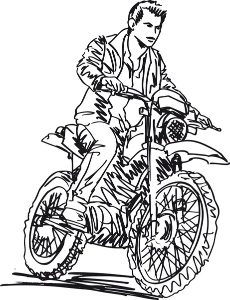 Bosquejo de moto de motocross aumentar la velocidad en la pista. Ilustración vectorial — Archivo Imágenes Vectoriales