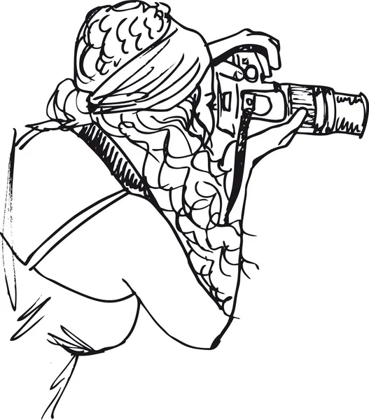 Эскиз молодой красивой женщины, делающей фото цифровой камерой — стоковый вектор