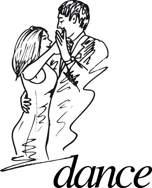 Schizzo di una giovane coppia che balla. Illustrazione vettoriale — Vettoriale Stock
