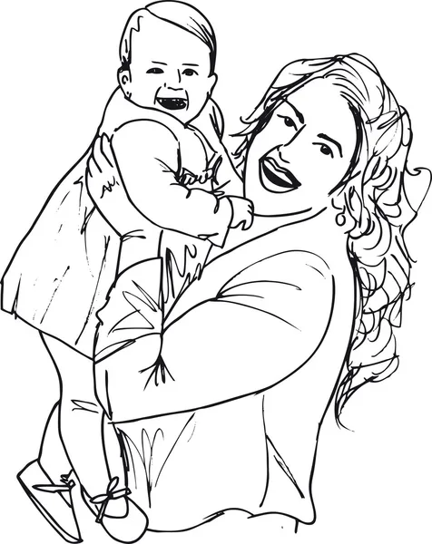 Sketch of mom and child, vector illustration — Stock Vector