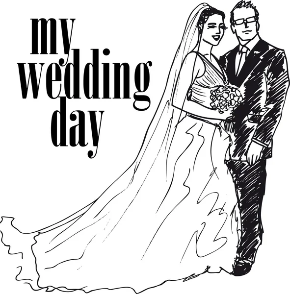 Σκίτσο της νύφης και του γαμπρού. εικονογράφηση φορέας — Διανυσματικό Αρχείο