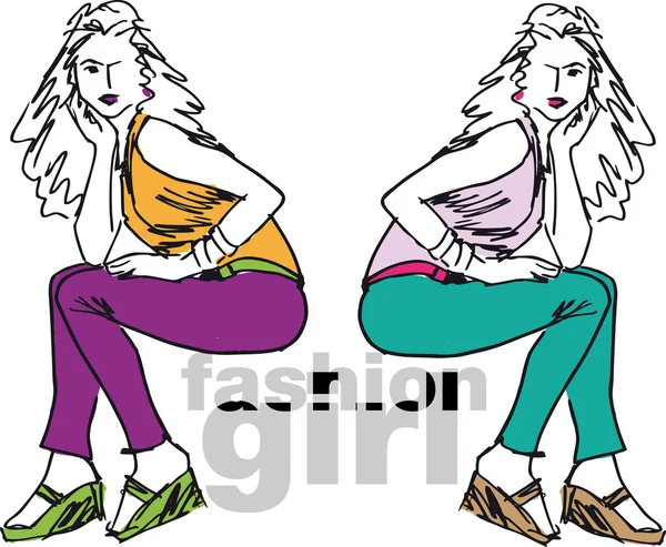Náčrt sexy fashion Girl. vektorové ilustrace — Stockový vektor