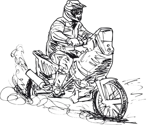 Sketch of motocross bike increase speed in track. — Stock Vector