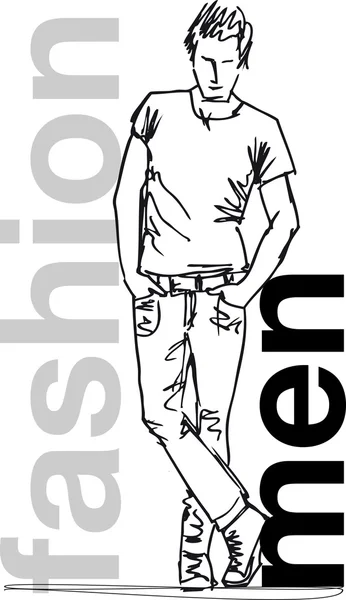 Sketch of fashion handsome man. Vector illustration — Stock Vector