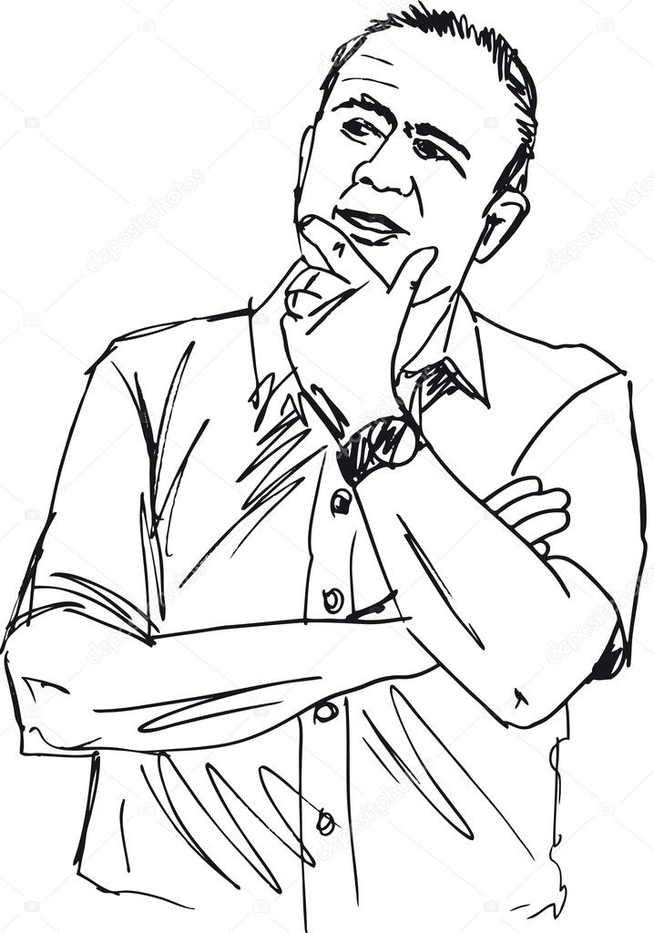 The businessman is thoughtful. Over head sign question symbol. Sketch  scratch board imitation. Stock Illustration | Adobe Stock