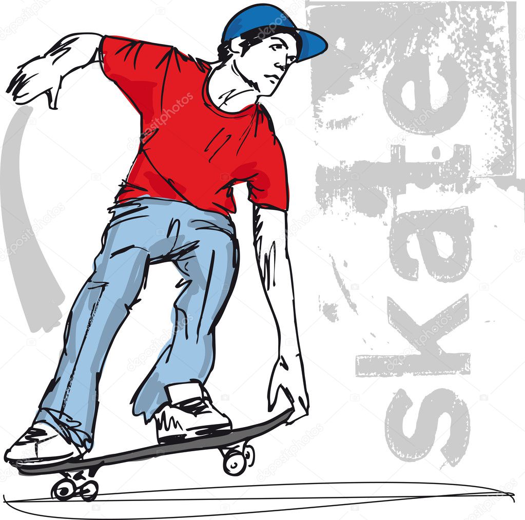 Sketch of Skateboard boy. Vector illustration