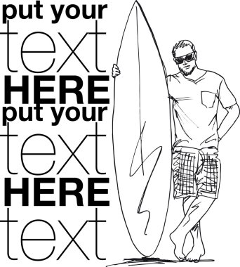 Sketch of man with surfboard. Vector illustration clipart