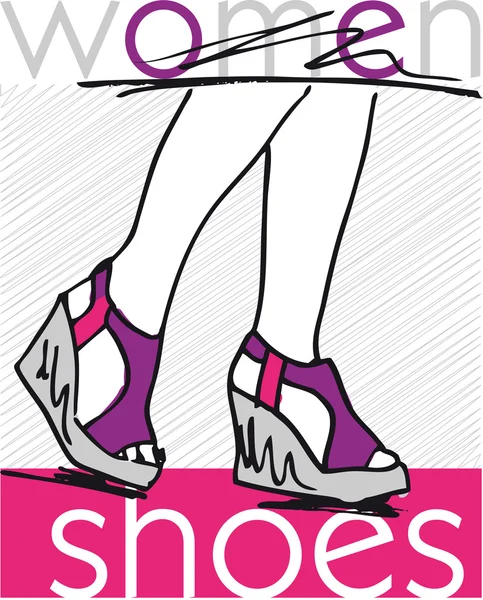 Croquis des pieds de femme dans des sandales de plate-forme d'été modernes . — Image vectorielle