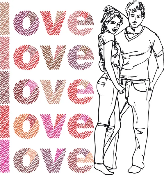 Sketch of couple. Vector illustration — Stock Vector