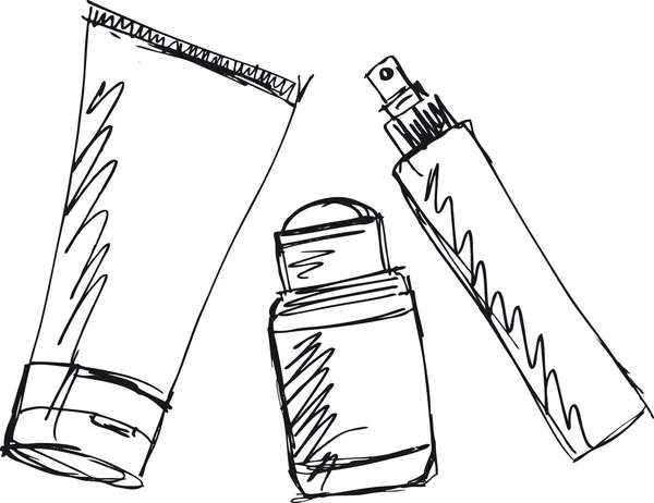 Schiță de dozatoare de cosmetice și tub. Ilustrație vectorială — Vector de stoc
