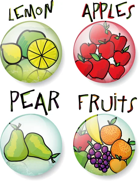 Diferentes bosquejos de frutas botones vectoriales redondos . — Vector de stock