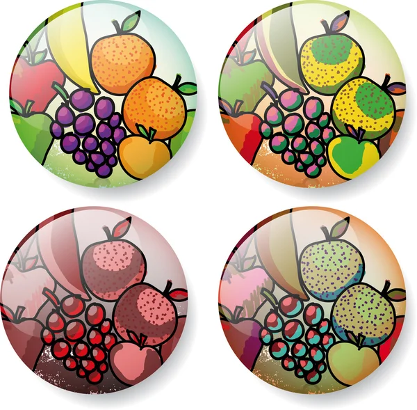 Different fruit sketch round vector buttons. — Stock Vector