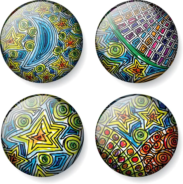 Moon and stars sketch round vector buttons — Stock Vector
