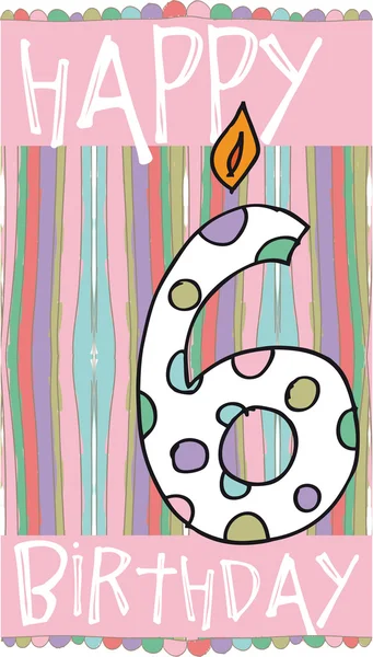 Ilustración de Velas de Cumpleaños Número 6 con fondo colorido — Vector de stock