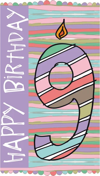 रंगीन पृष्ठभूमि के साथ नंबर 9 जन्मदिन मोमबत्तियों का चित्रण — स्टॉक वेक्टर