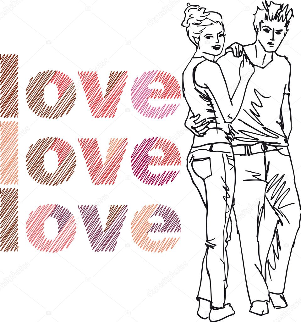 Sketch of couple. Vector illustration
