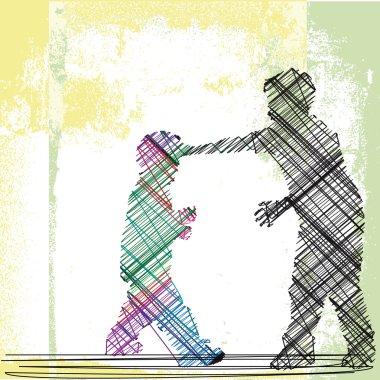 Bully pushes around a smaller kid. Vector illustration clipart