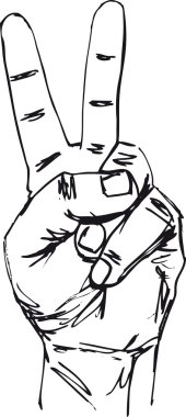 Sketch of hand in victory sign. Vector illustration clipart