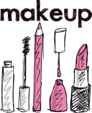 Sketch of Makeup products. Vector illustration clipart