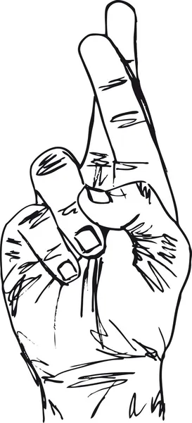 草绘的交叉手指的手。矢量插画 — 图库矢量图片